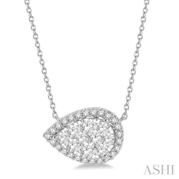 1 Ctw Pear Shape Round Cut Diamond Lovebright Pendant With Chain in 14K White Gold